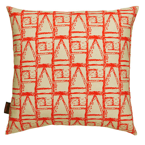 Buoy Maritime pattern decorative throw pillow 45x45cm (18x18") in natural beige and geranium red ships from canada worldwide including the USA