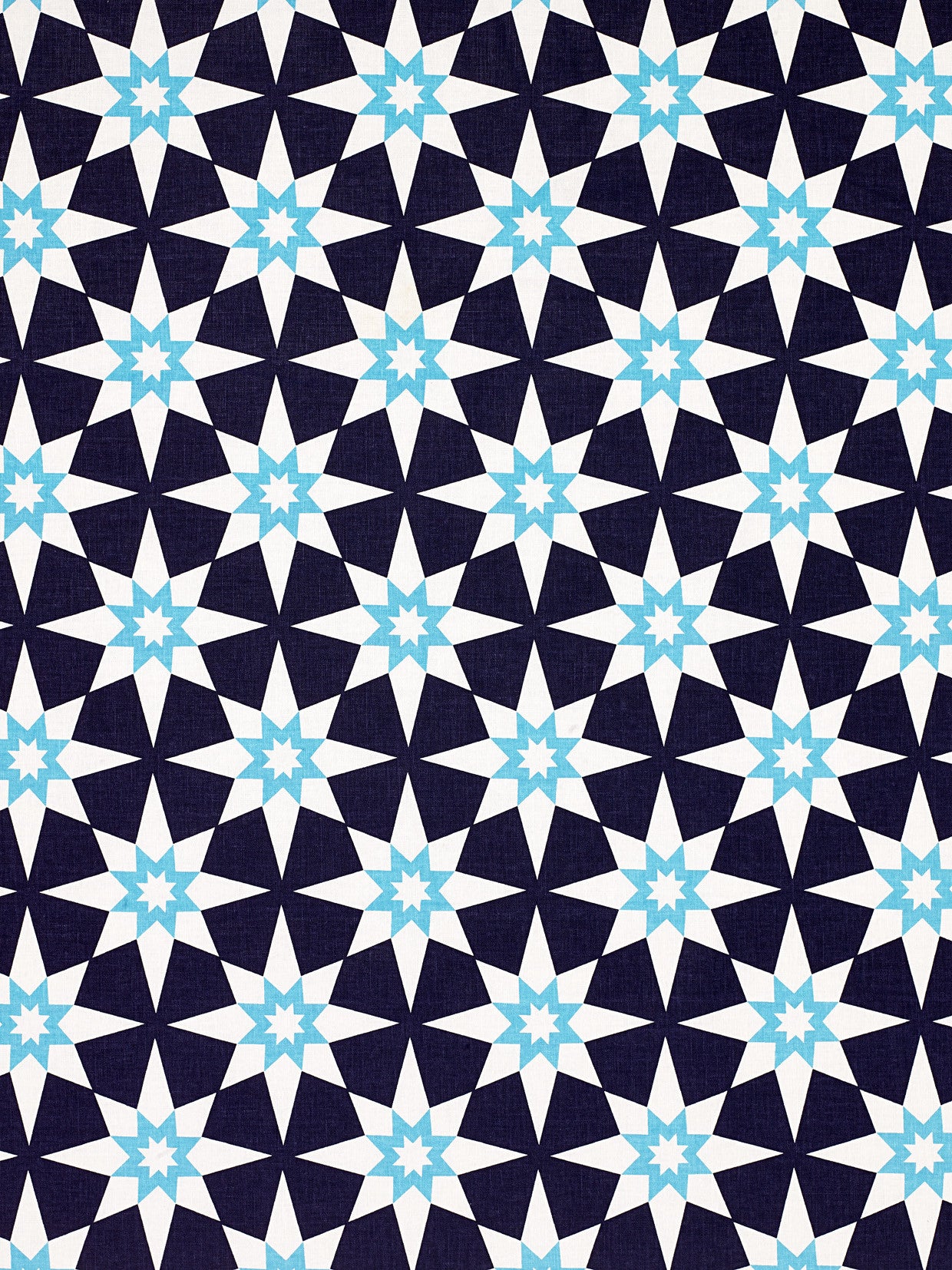 Cadiz Geometric Star Pattern Cotton Linen Fabric by the Meter in Aubergine Purple and Turquoise