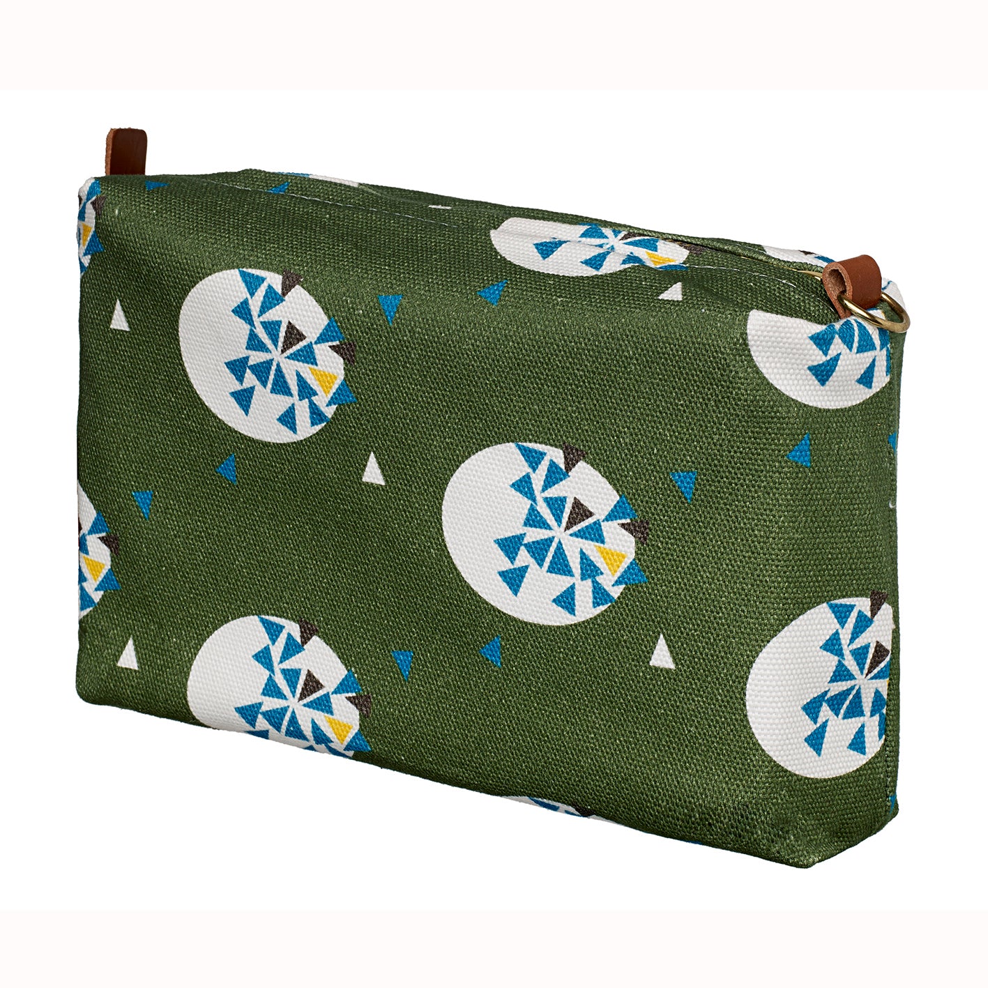 Ceramic Geometric Pattern Canvas Wash Toiletry Travel Bag in Olive Green.Perfect for all your cosmetics. Ships from canada