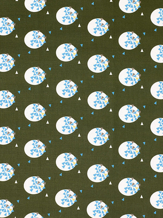 Ceramic Geometric Pattern Cotton Linen Fabric by the Meter in Olive Green