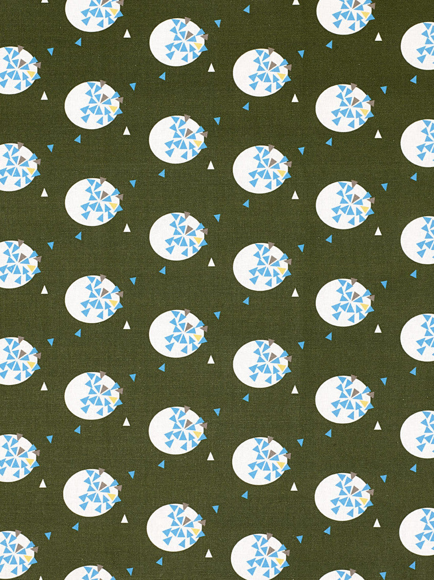 Ceramic Geometric Pattern Cotton Linen Fabric by the Meter in Olive Green