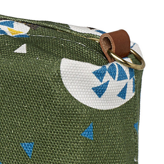 Ceramic Geometric Pattern Canvas Wash Toiletry Travel Bag in Olive Green.Perfect for all your cosmetics. Ships from canada