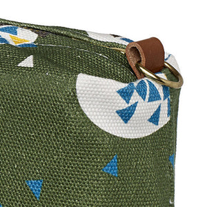 Ceramic Geometric Pattern Canvas Wash (toiletry) Bag in Olive Green
