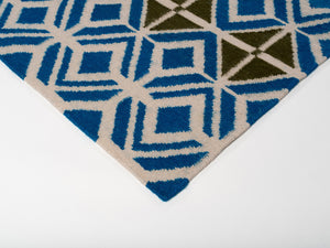 Glasswork Wool Flat Weave Rug in Turquoise and Olive Green