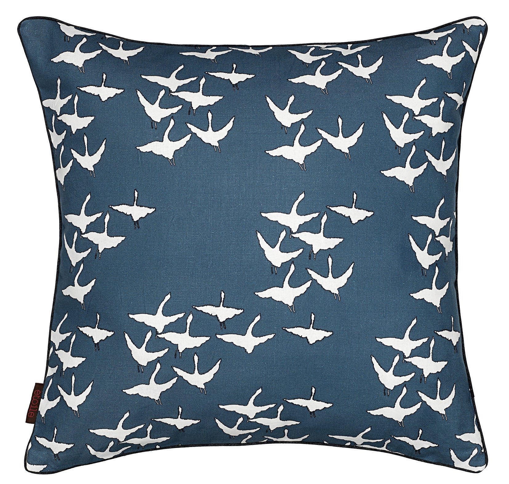 Geese Pattern Cotton Linen Cushion in Dark Petrol Blue 45x45cm