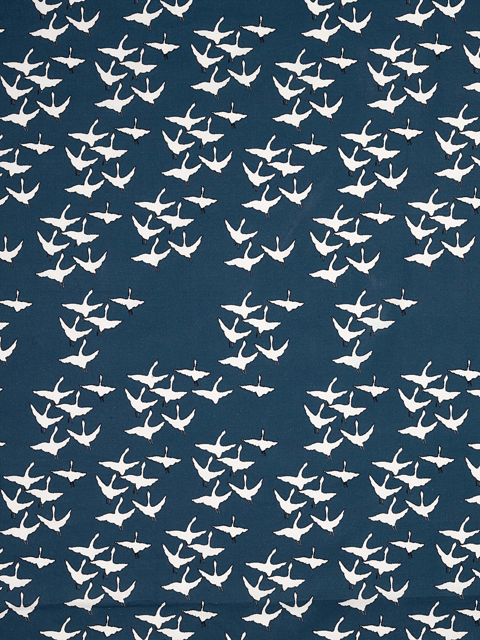 Geese Bird Pattern Cotton Linen Fabric by the Meter in Dark Petrol Blue