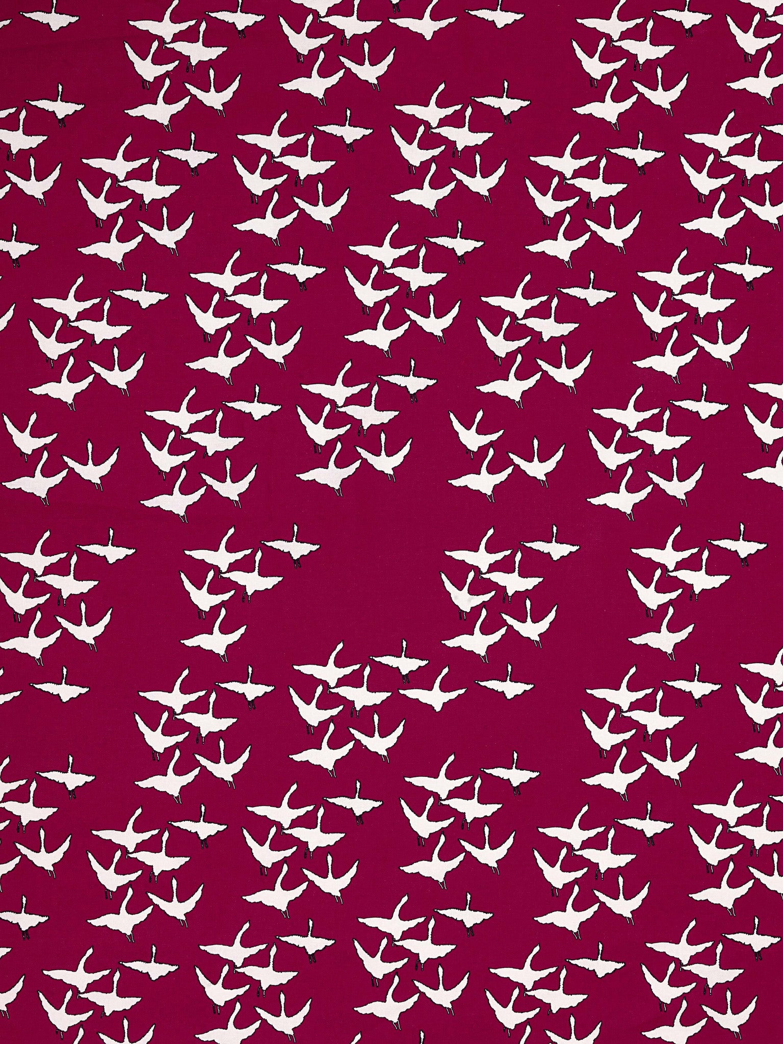 Geese Bird Pattern Cotton Linen Fabric by the Meter in Dark Vermilion Red