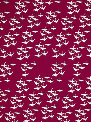 Geese Bird Pattern Cotton Linen Fabric by the Meter in Dark Vermilion Red