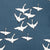 Geese Bird Pattern Cotton Linen Fabric by the Meter in Dark Petrol Blue