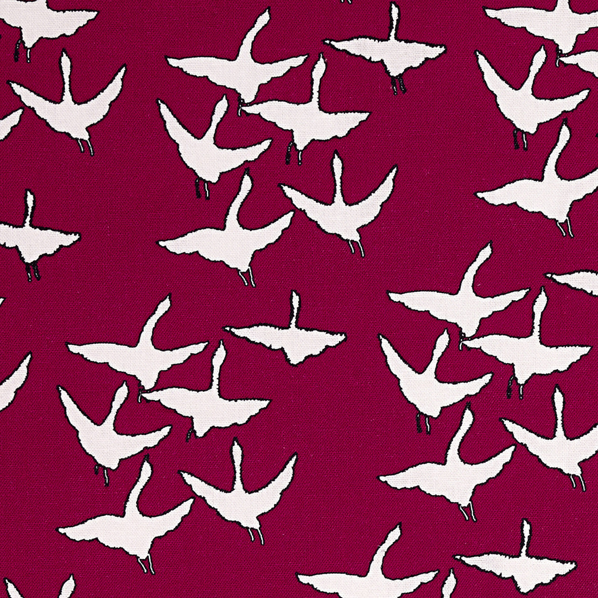 Geese Bird Pattern Cotton Linen Fabric by the Meter in Dark Vermilion Red