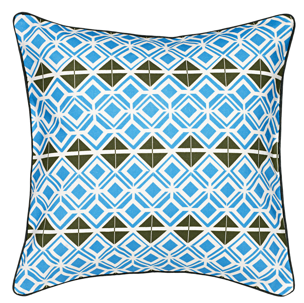 Glasswork Geometric Pattern Linen Decorative Throw Pillow Turquoise Blue & Olive Green Ships from Canada worldwide including the USA