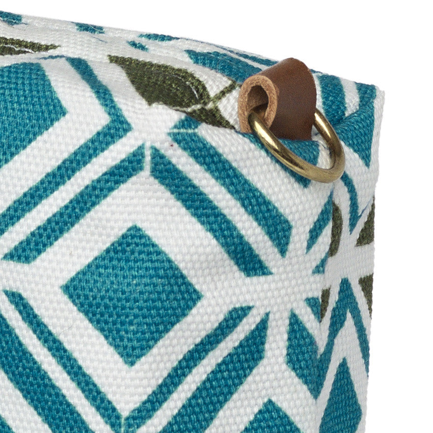 Glasswork Geometric Pattern Canvas Wash toiletry travel  Bag - Turquoise Blue Olive Green ships from Canada