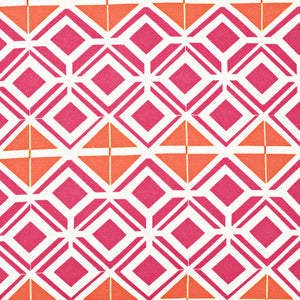 Glasswork Geometric Pattern Cotton Linen Fabric by the Meter in Bright Fuchsia Pink & Pumpkin Orange 