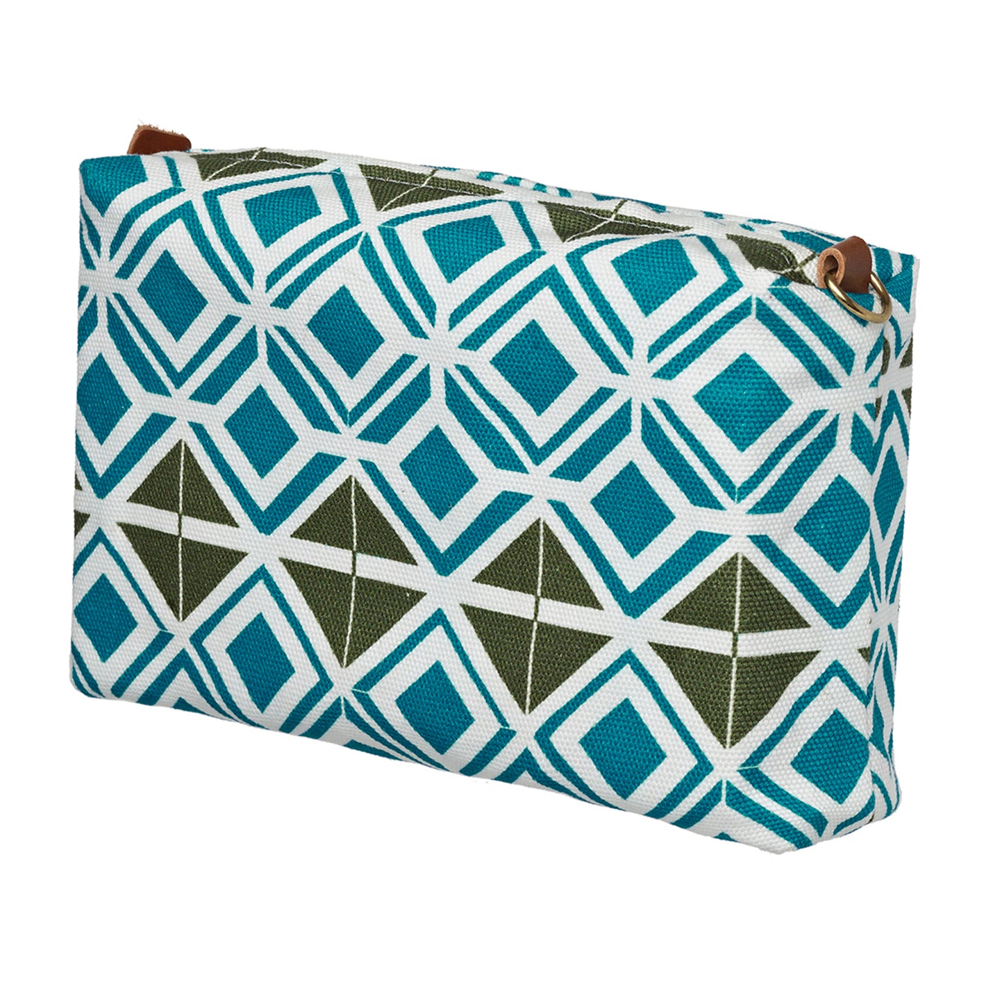 Glasswork Geometric Pattern Canvas Wash toiletry travel  Bag - Turquoise Blue Olive Green ships from Canada