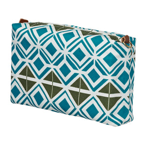 Glasswork Geometric Pattern Canvas Wash toiletry travel  Bag - Turquoise Blue Olive Green ships from Canada
