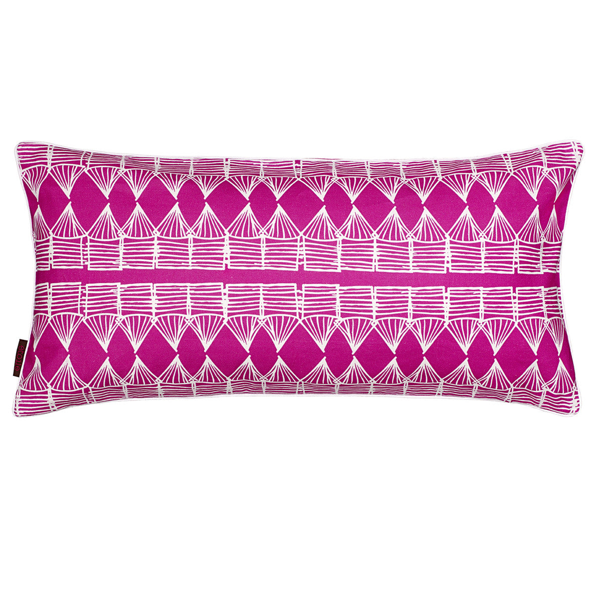 Tiki Huts Pattern Rectangle Lumbar Throw Pillow in Hot Fuchsia