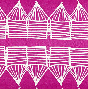 Tiki Huts Pattern Cotton Linen Designer Home Decor Fabric by the meter or by the yard for curtains, blinds, upholstery in Bright Fuchsia Pink ships from Canada (USA)