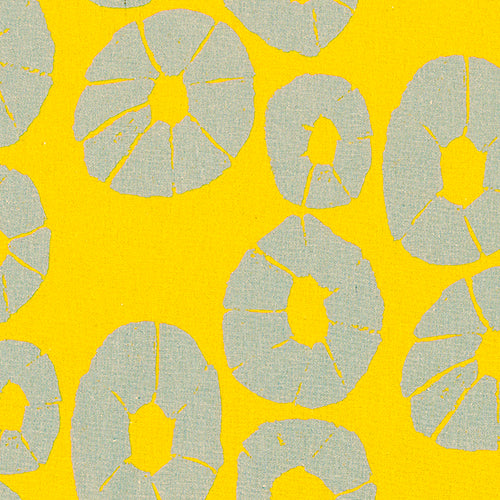 Jellyfish pattern home decor interiors fabric for curtains, blinds and upholstery in mustard yellow and pale winter blue ships from Canada to USA sold by meter or yard