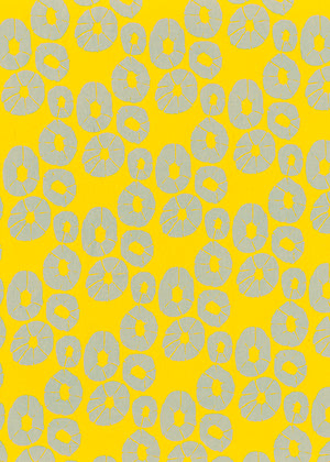 Jellyfish pattern home decor interiors fabric for curtains, blinds and upholstery in mustard yellow and pale winter blue ships from Canada to USA sold by meter or yard