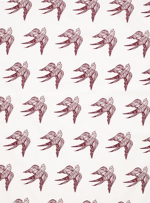 Katia Swallow Bird Pattern Linen Cotton Designer Home Decor Fabric by the Meter or yard in Dark Vermilion Red for curtains, blinds, upholstery ships from Canada (USA)