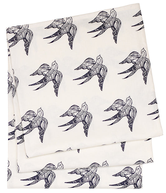 Katia Swallow Pattern Linen Tablecloth in Dark Aubergine Purple