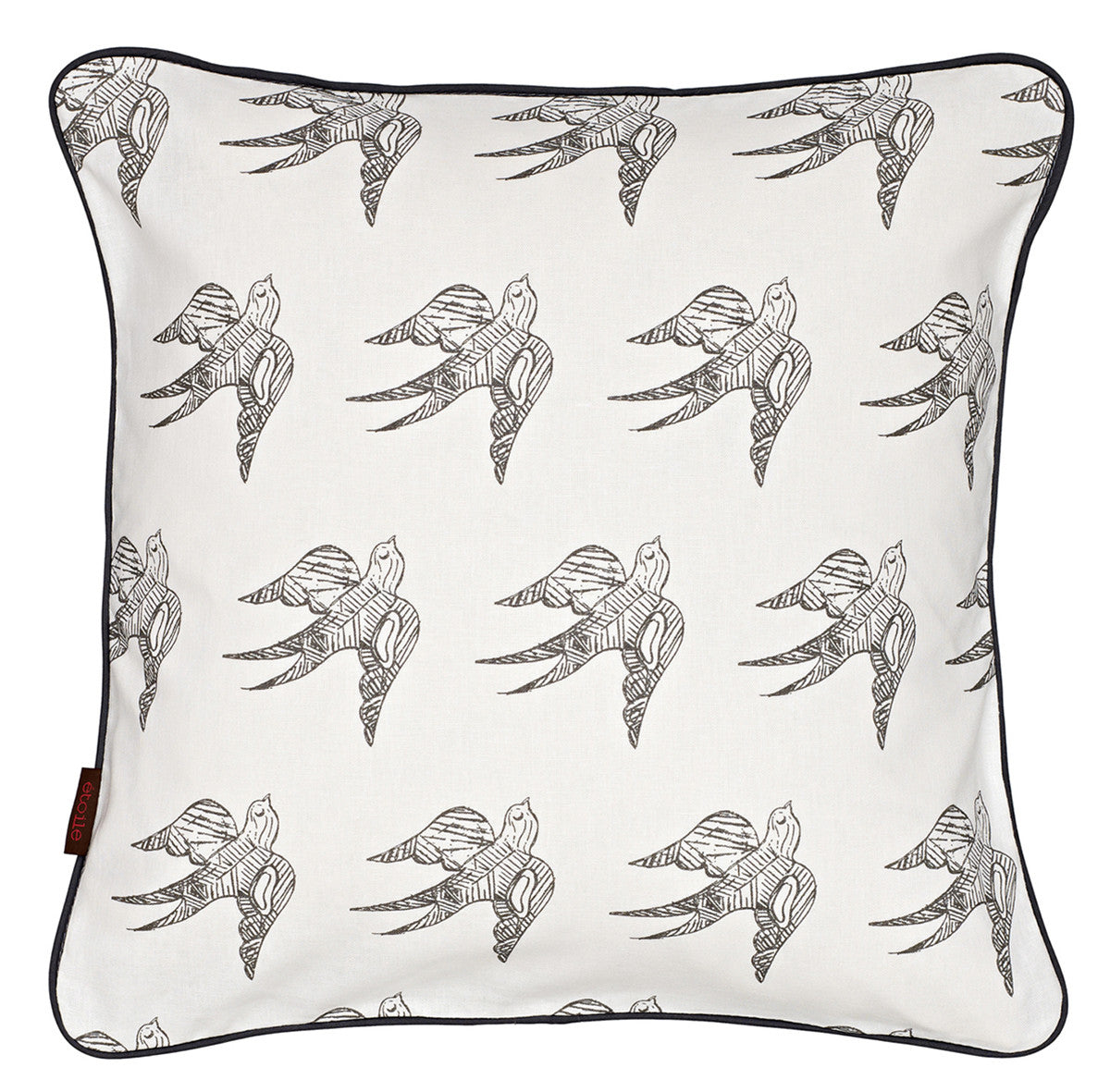 Katia Swallow Bird Pattern Linen Cotton Cushion in Stone Grey 45x45cm