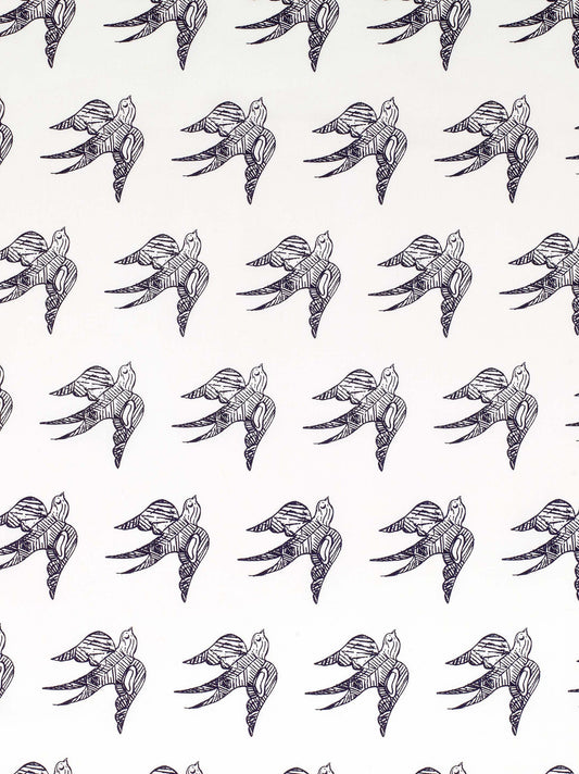 Katia Swallow Bird Pattern Linen Cotton Home Decor Fabric by the Meter or by the yard in Aubergine Purple for curtains, blinds, upholstery ships form Canada (USA)