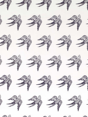 Katia Swallow Bird Pattern Linen Cotton Home Decor Fabric by the Meter or by the yard in Aubergine Purple for curtains, blinds, upholstery ships form Canada (USA)