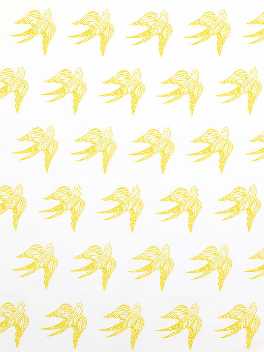 Katia Swallow Bird Pattern Linen Cotton Home Decor Fabric by the Meter or the yard in Maize Yellow Bright for curtains, blinds, upholstery ships from canada (USA)