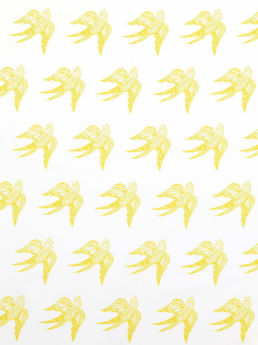 Katia Swallow Bird Pattern Linen Cotton Home Decor Fabric by the Meter or the yard in Maize Yellow Bright for curtains, blinds, upholstery ships from canada (USA)