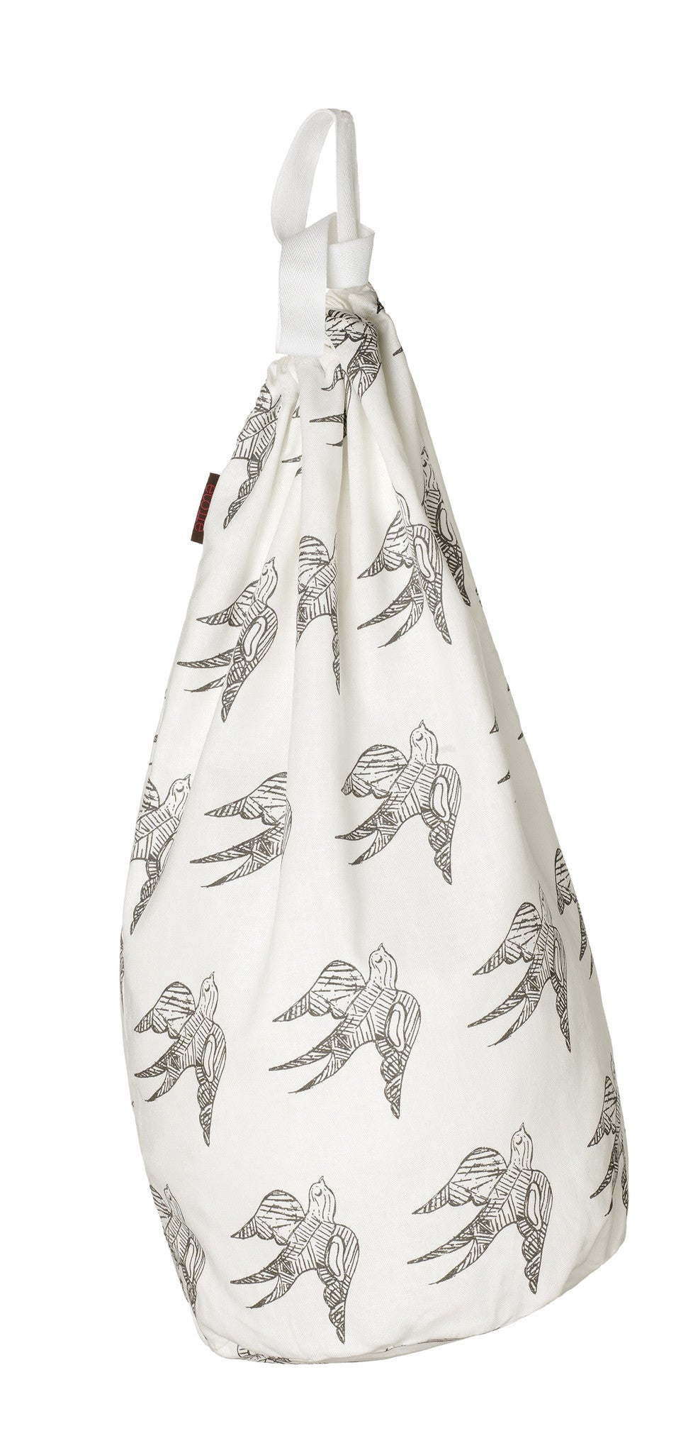 Katia Swallow Bird Pattern Linen Cotton Drawstring Laundry & Storage Bag in Stone Grey ships from Canada (USA)