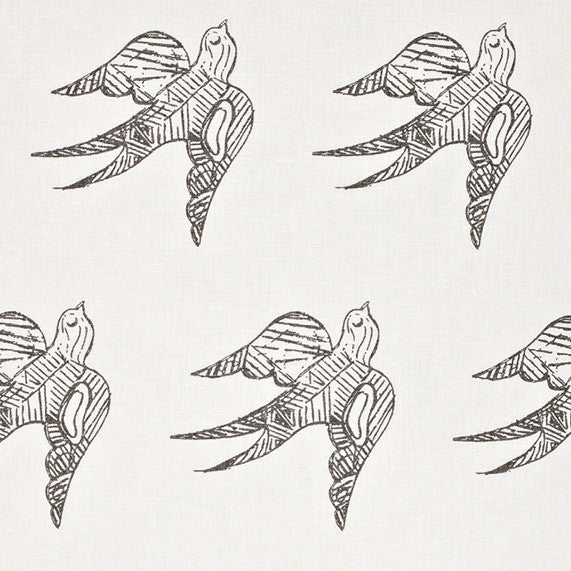 Katia Swallow Bird Pattern Linen Cotton Home Decor Fabric by the Meter or yard in Stone Grey for curtains, blinds, upholstery ships from Canada (USA)
