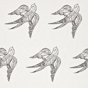 Katia Swallow Bird Pattern Linen Cotton Home Decor Fabric by the Meter or yard for curtains, blinds, upholstery in Stone Grey ships from Canada (USA)