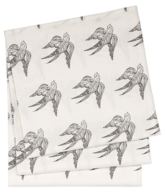 Katia Swallow Pattern Linen Tablecloth in Stone Grey