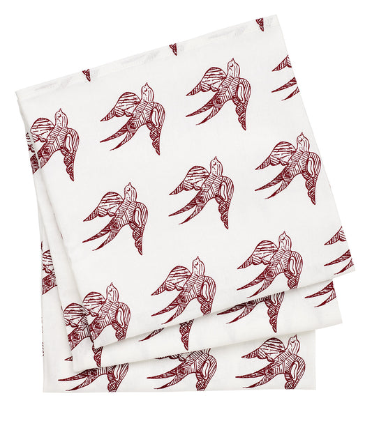 Katia Swallow Pattern Linen Tablecloth in Dark Vermilion Red