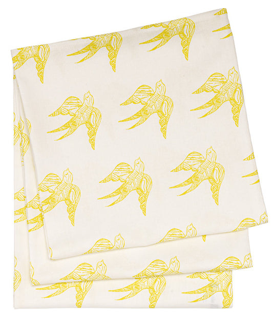 Katia Swallow Pattern Linen Tablecloth in Bright Maize Yellow
