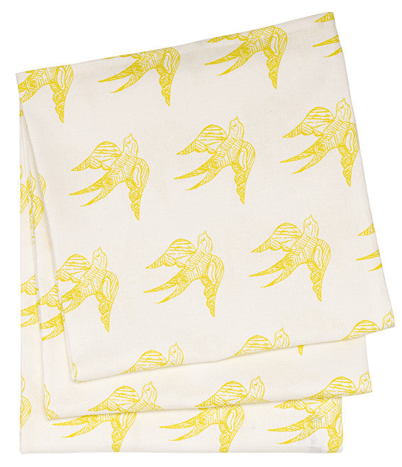 Katia Swallow Pattern Linen Tablecloth in Bright Maize Yellow