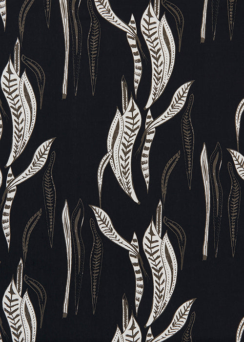 Kelp seaweed home decor interiors fabric by the meter in black & Grey, ships from Canada worldwide including the USA perfect for curtains, blinds & Upholstery