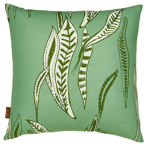 Kelp-seaweed-pattern-decorative throw pillow in Sea foam and olive green 55cm (22") ships from Canada worldwide including the USA