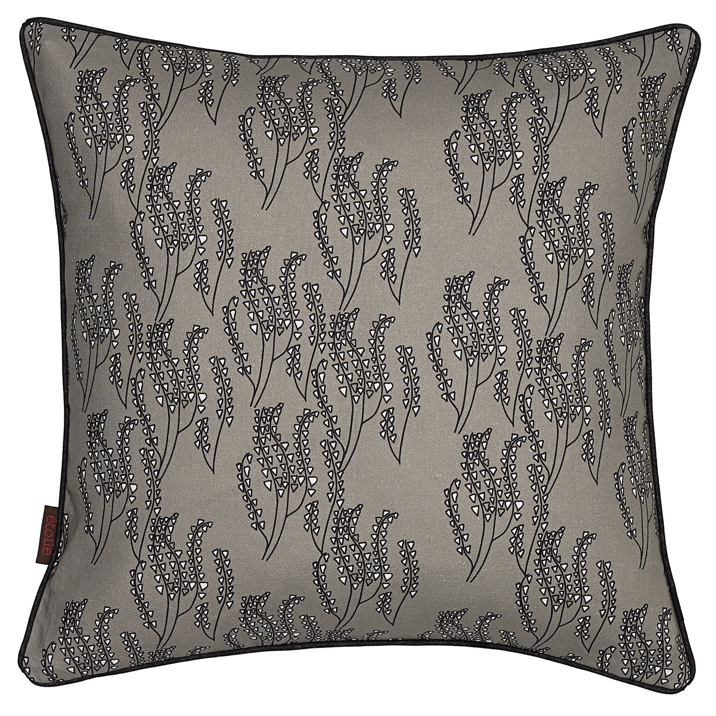 Maricopa Floral Pattern Linen Cotton Decorative Throw Pillow in Dove Grey & Black 45x45cm (18x18")