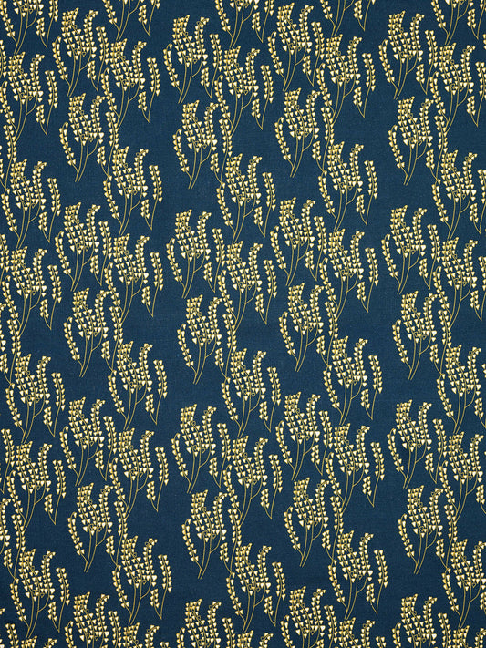 Maricopa Graphic Floral Pattern Cotton Linen Home Decor Fabric by the meter or by the yard for curtains, blinds or upholstery in Dark Petrol Blue / Maize Yellow ships from Canada worldwide (USA)