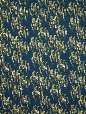 Maricopa Graphic Floral Pattern Cotton Linen Home Decor Fabric by the meter or by the yard for curtains, blinds or upholstery in Dark Petrol Blue / Maize Yellow ships from Canada worldwide (USA)