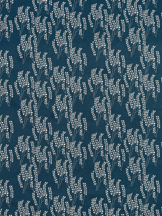 Maricopa Graphic Floral Pattern Cotton Linen Home Decor Fabric by the meter or by the yard for curtains, blinds or upholstery in Dark Petrol Blue and Grey ships from Canada worldwide (USA)