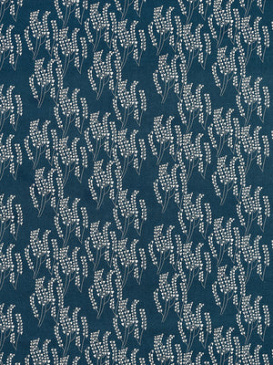 Maricopa Graphic Floral Pattern Cotton Linen Home Decor Fabric by the meter or by the yard for curtains, blinds or upholstery in Dark Petrol Blue and Grey ships from Canada worldwide (USA)