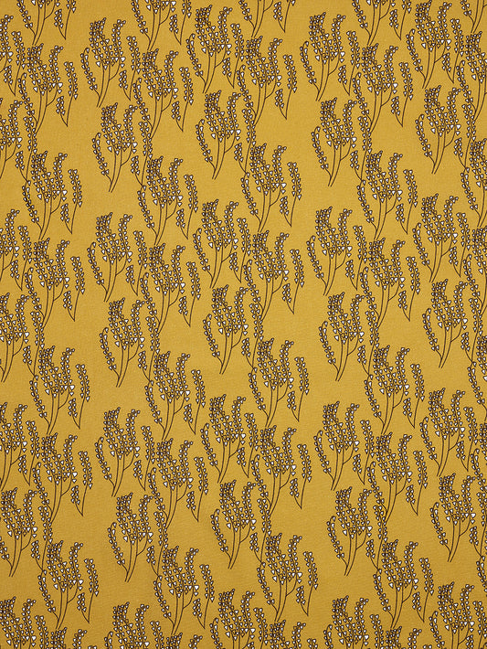 Maricopa Graphic Floral Pattern Cotton Linen Home Decor Fabric by the meter or by the yard for curtains, blinds, upholstery in Gold with Chocolate Brown ships from canada (USA)