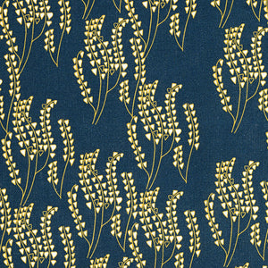 Maricopa Graphic Floral Pattern Cotton Linen Home Decor Fabric by the meter or by the yard for curtains, blinds, or upholstery in Dark Petrol Blue / Maize Yellow ships from Canada worldwide (USA)