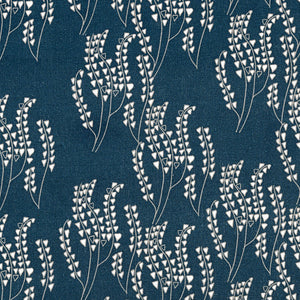 Maricopa Graphic Floral Pattern Cotton Linen Fabric in Dark Petrol Blue and Grey