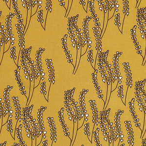 Maricopa Graphic Floral Pattern Cotton Linen Home Decor Fabric by the yard or by the meter for curtains, blinds, upholstery in Gold with Chocolate Brown ships from Canada (USA)