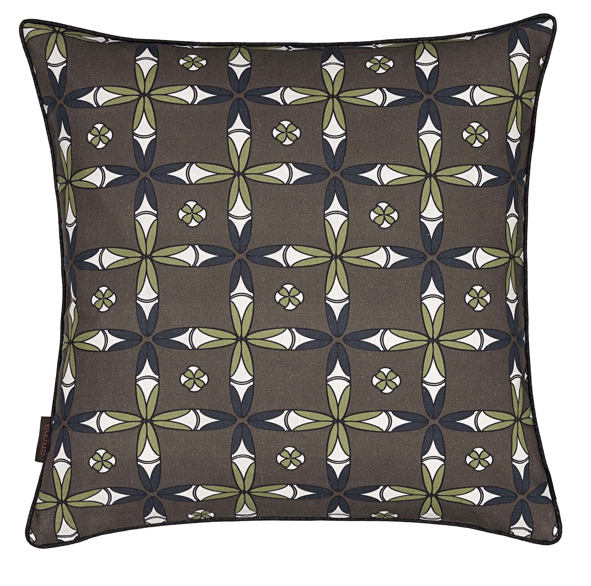 Navajo Ethnic Geometric Pattern Linen Cotton Decorative Throw Pillow in Stone Grey 45x45cm (18x18")