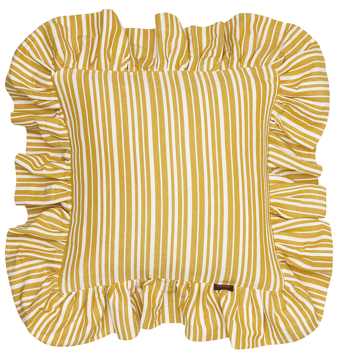 Palermo Ticking Stripe Ruffle Decorative Throw Pillow in Mustard Gold 45x45cm 18x18"